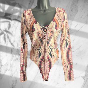Free People Long Sleeve Thong Body Suit - Size Small